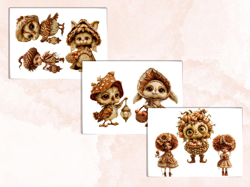Whimsy Fall Fussy Cuts & Clipart, Quirky Autumn Cut Outs, Whimsical Fall Ephemera, Junk Journal Scrapbook Kit