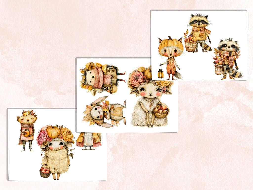 Fall Animals Fussy Cuts & Clipart, Whimsy Autumn Animal Cut Outs, Woodland Ephemera, Junk Journal Scrapbook Kit