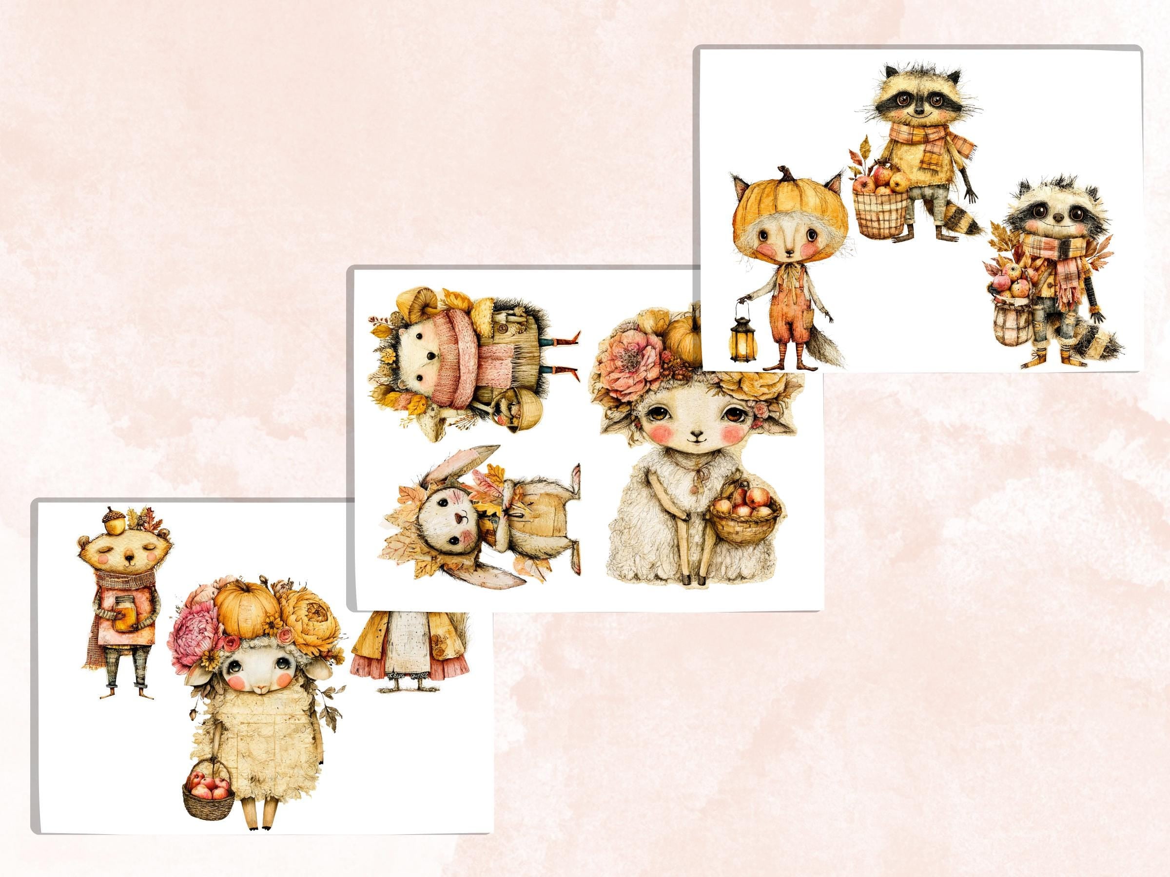 Fall Animals Fussy Cuts & Clipart, Whimsy Autumn Animal Cut Outs, Woodland Ephemera, Junk Journal Scrapbook Kit