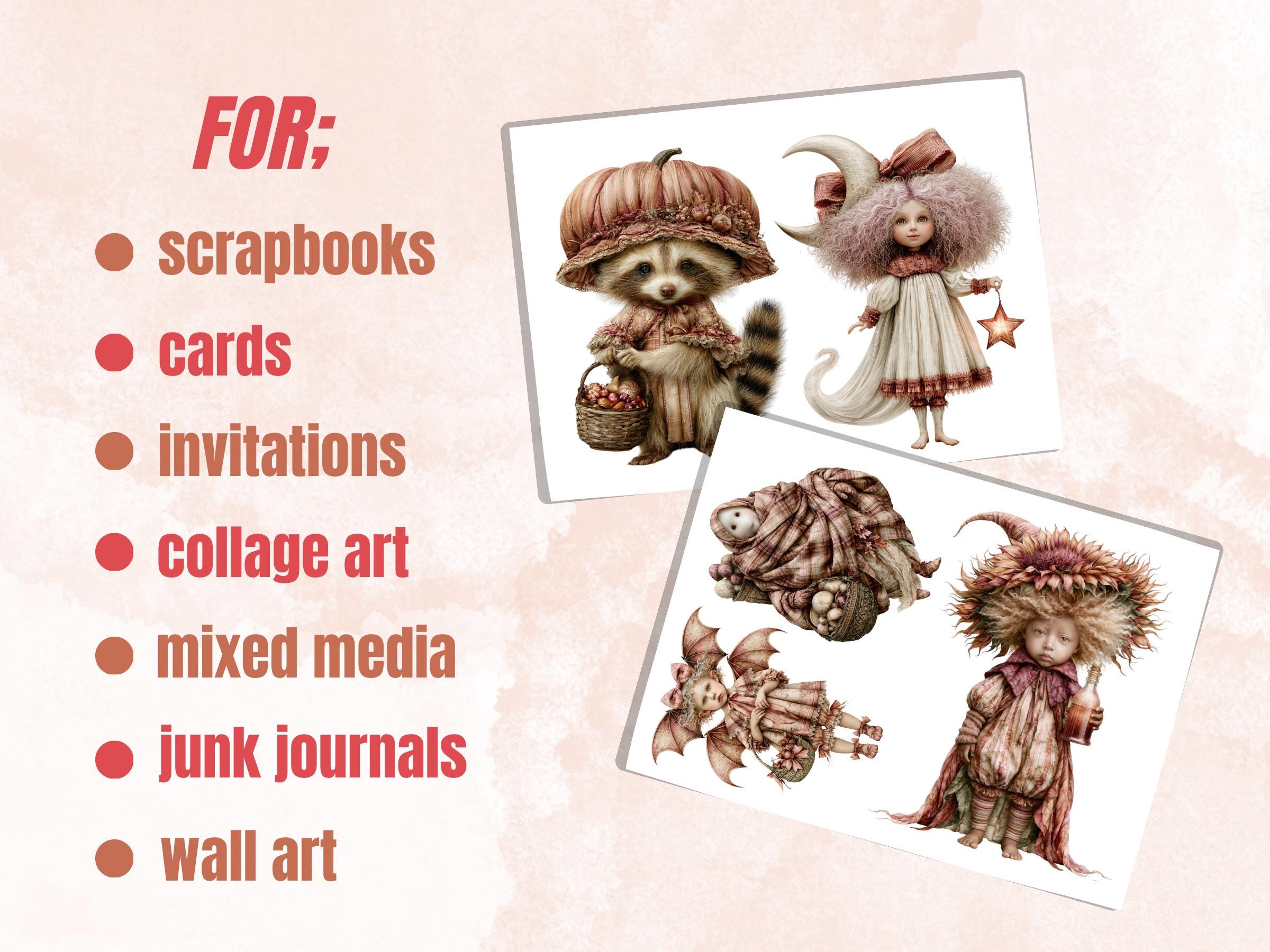 Spooky Fall Fussy Cuts & Clipart, Printable Autumn Cut Outs, Halloween Ephemera, Junk Journal Scrapbook Kit, Gothic Paper Craft