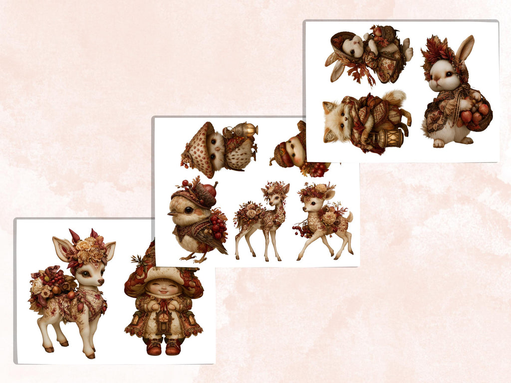 Fall Woodland Fussy Cuts & Clipart, Quirky Woodland Cut Outs, Autumn Forest Ephemera, Junk Journal Scrapbook Kit