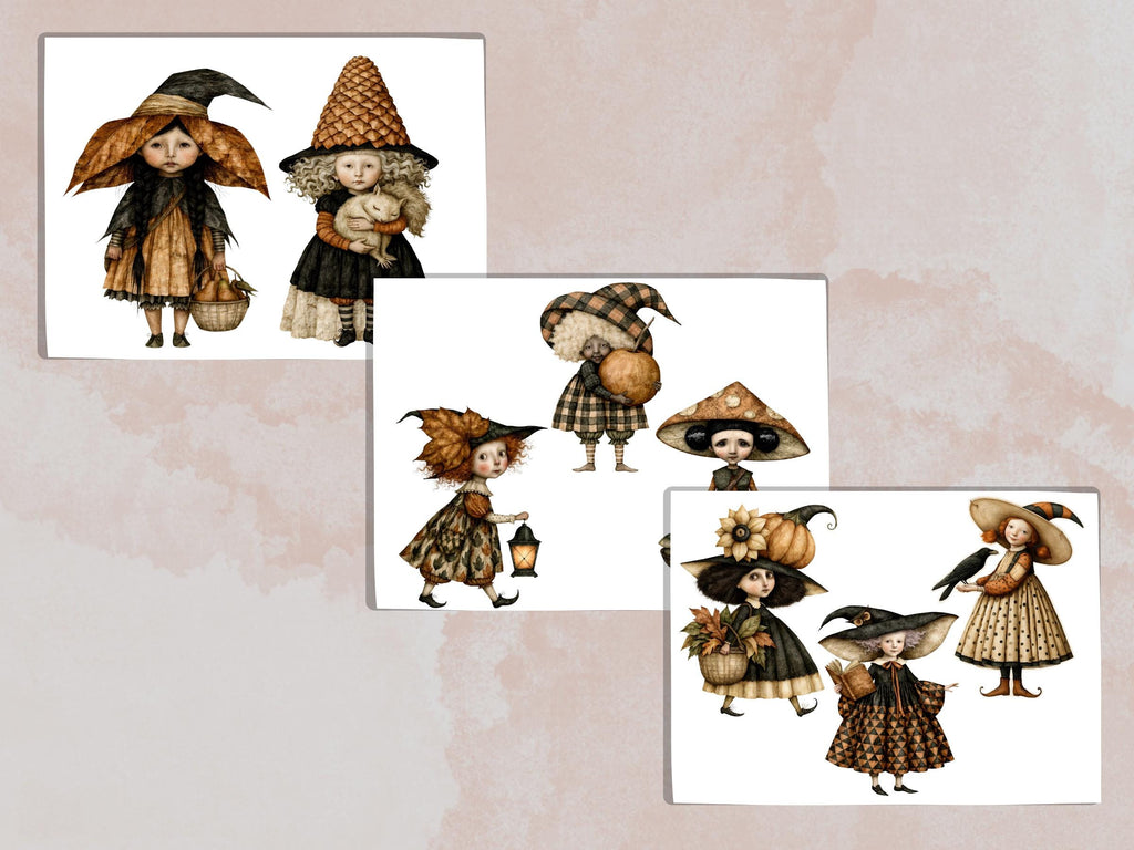 Fall Witch Fussy Cuts & Clipart, Printable Witchcraft Cut Outs, Autumn Halloween Ephemera, Junk Journal Scrapbook Kit