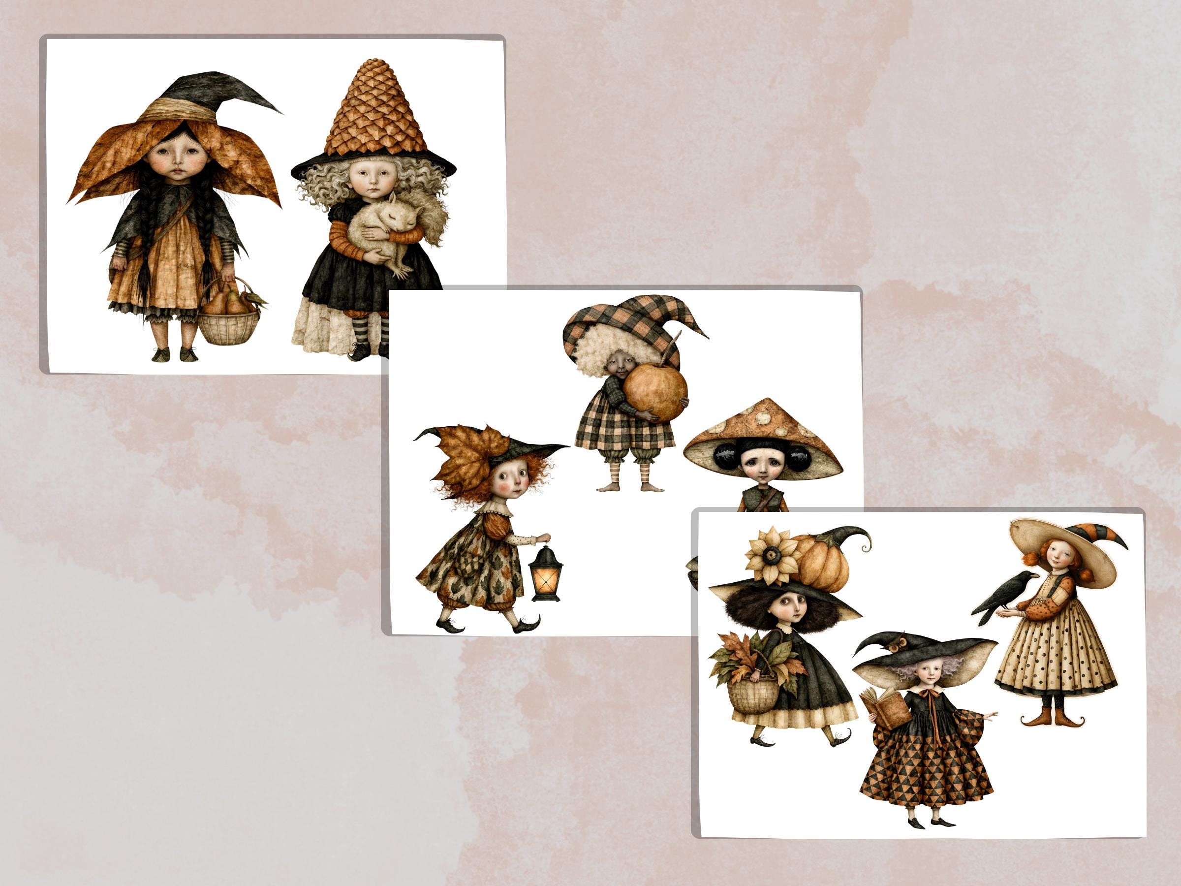Fall Witch Fussy Cuts & Clipart, Printable Witchcraft Cut Outs, Autumn Halloween Ephemera, Junk Journal Scrapbook Kit