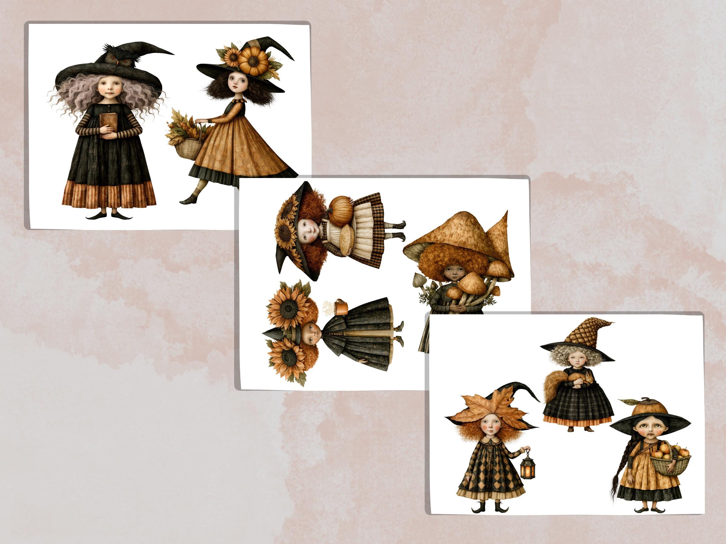 Fall Witch Fussy Cuts & Clipart, Printable Witchcraft Cut Outs, Autumn Halloween Ephemera, Junk Journal Scrapbook Kit