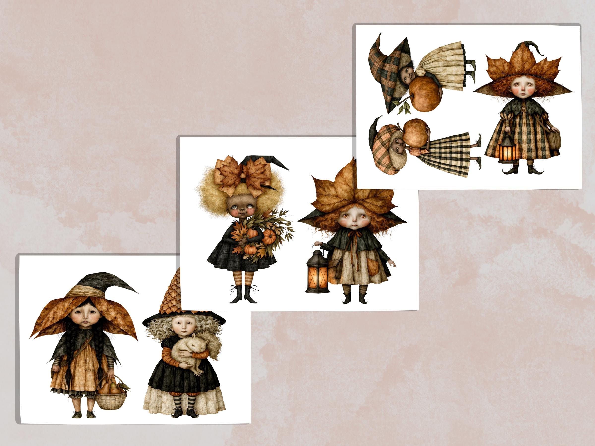 Fall Witch Fussy Cuts & Clipart, Printable Witchcraft Cut Outs, Autumn Halloween Ephemera, Junk Journal Scrapbook Kit