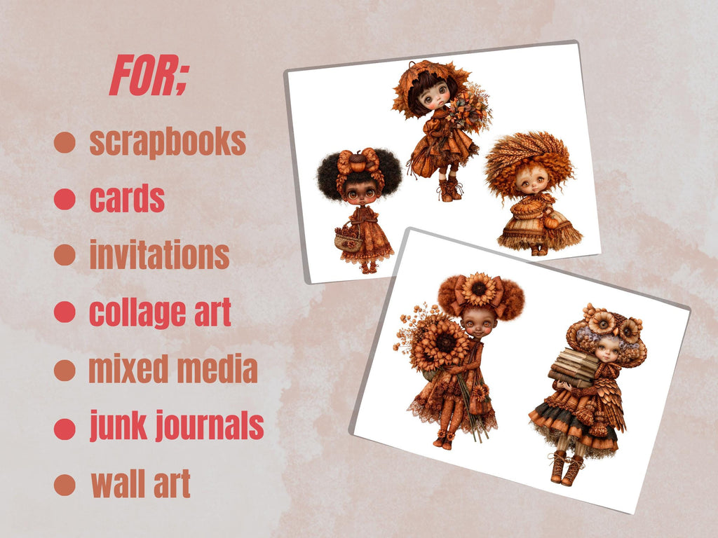 Fall Girls Fussy Cuts & Clipart, Quirky Autumn Girl Cut Outs, Fall Ephemera, Junk Journal Scrapbook Kit, Printable Paper Craft