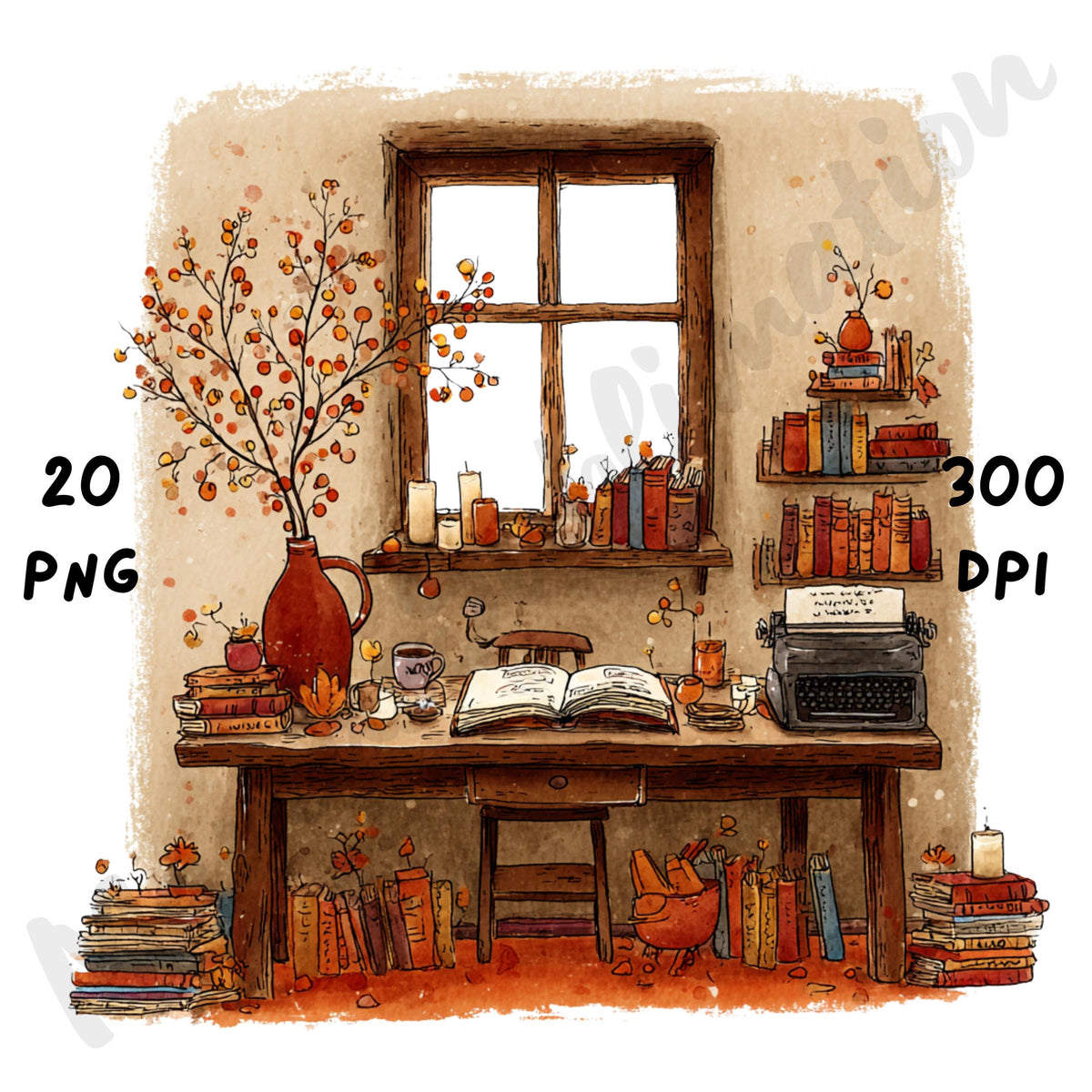 Whimsical Cozy Fall Corner Clipart