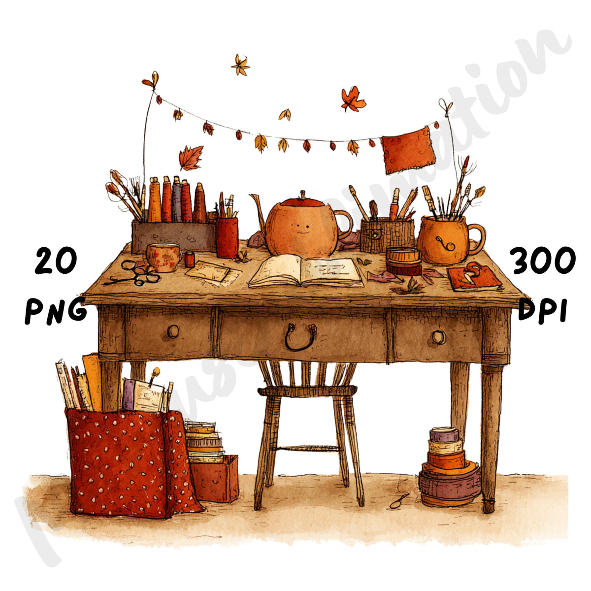 Whimsical Cozy Fall Corner Clipart