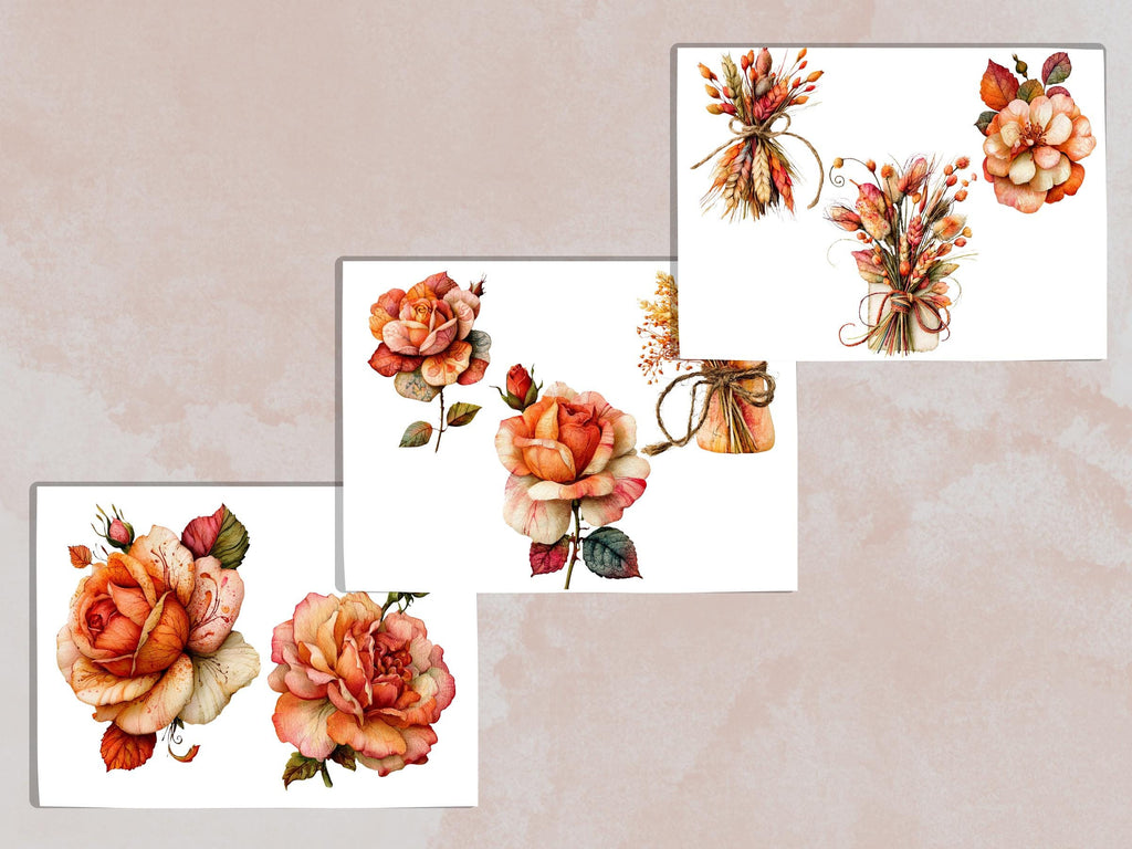 Fall Flowers Fussy Cuts & Clipart, Printable Autumn Floral Cut Outs, Botanical Ephemera, Junk Journal Scrapbook Kit