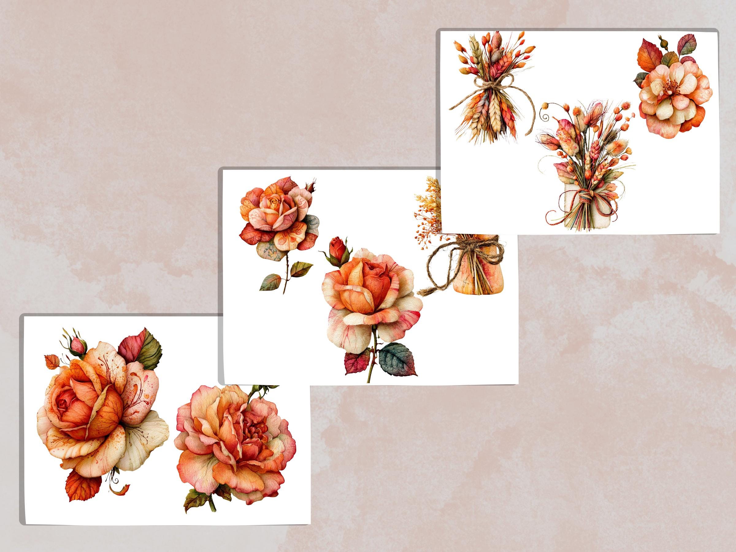 Fall Flowers Fussy Cuts & Clipart, Printable Autumn Floral Cut Outs, Botanical Ephemera, Junk Journal Scrapbook Kit