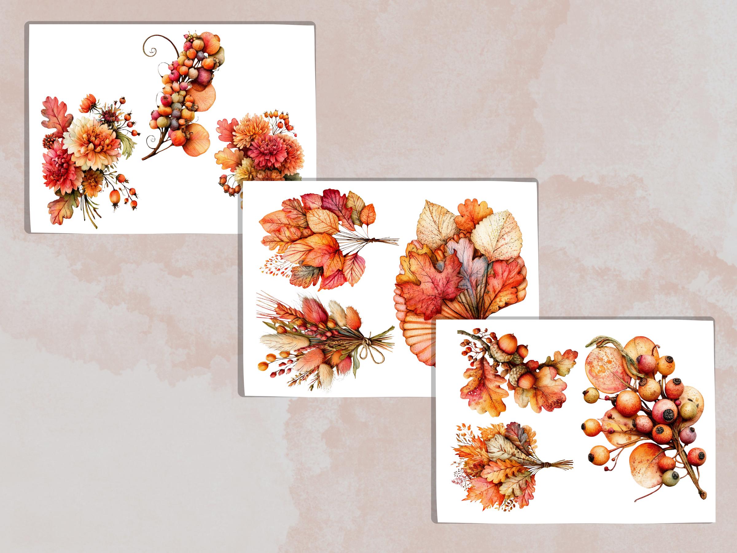Fall Flowers Fussy Cuts & Clipart, Printable Autumn Floral Cut Outs, Botanical Ephemera, Junk Journal Scrapbook Kit