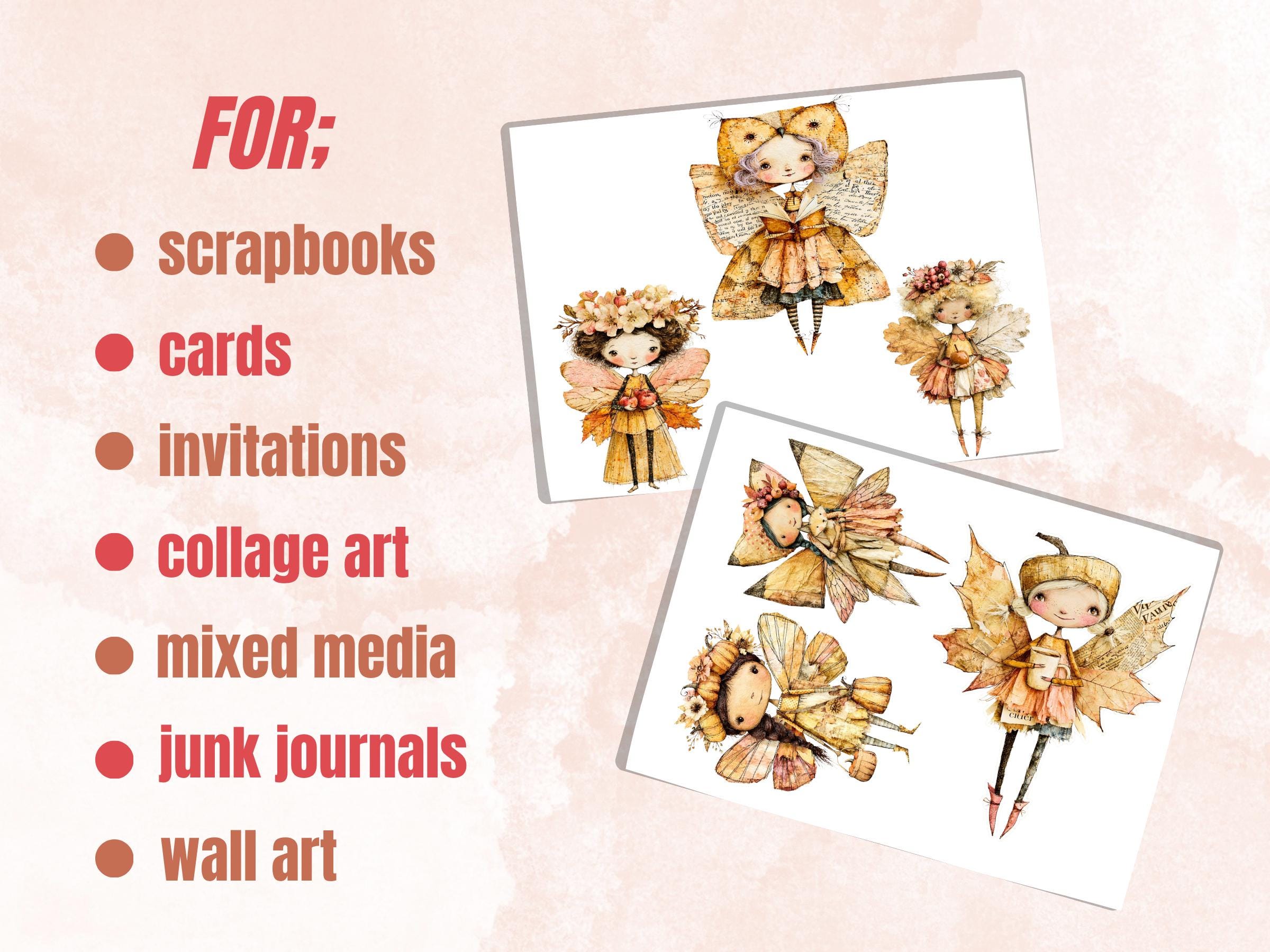 Fall Fairy Fussy Cuts & Clipart, Quirky Autumn Fairy Cut Outs, Fantasy Ephemera, Junk Journal Scrapbook Kit, Magical Paper Craft