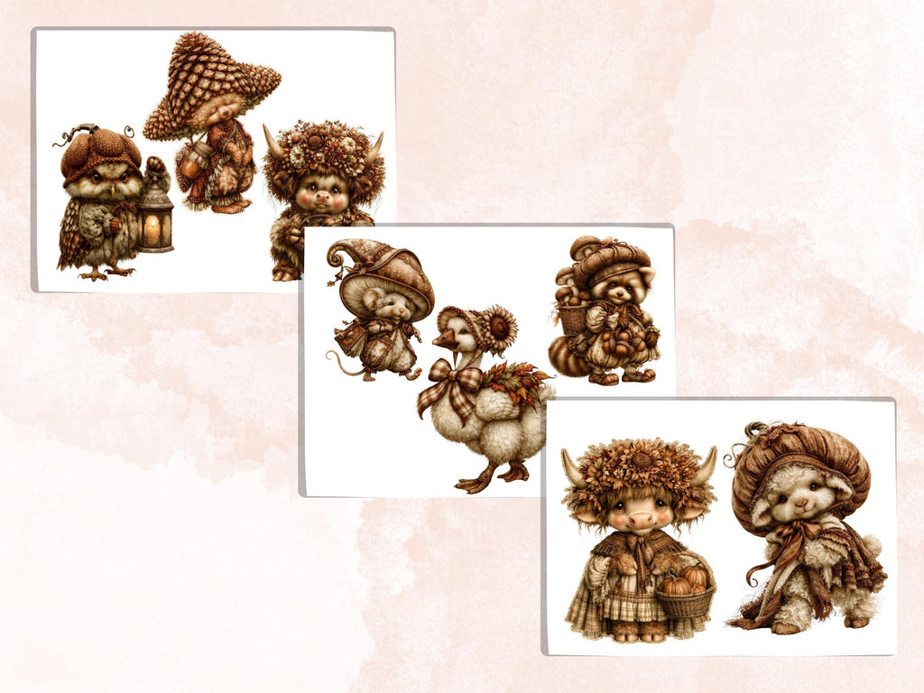 Fall Animals Fussy Cuts & Clipart, Whimsical Autumn Animal Cut Outs, Woodland Ephemera, Junk Journal Scrapbook Kit, Quirky Paper Craft