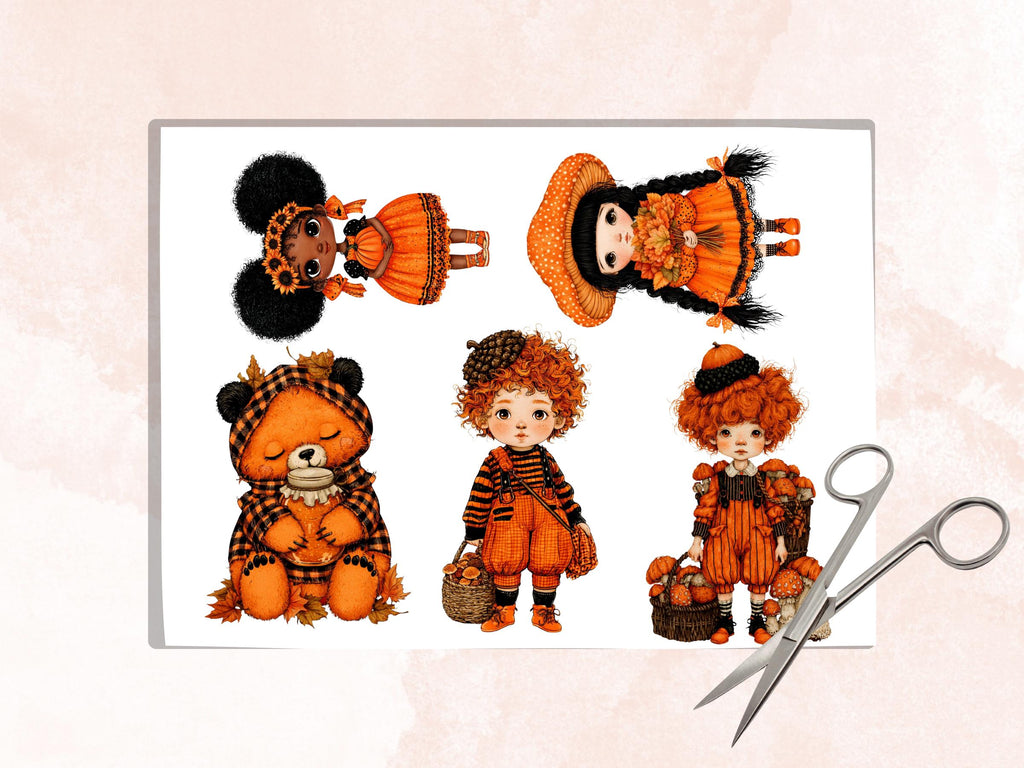 Fall Cuties Fussy Cuts & Clipart, Whimsy Autumn Cut Outs, Quirky Fall Ephemera, Junk Journal Scrapbook Kit, Cozy Paper Craft