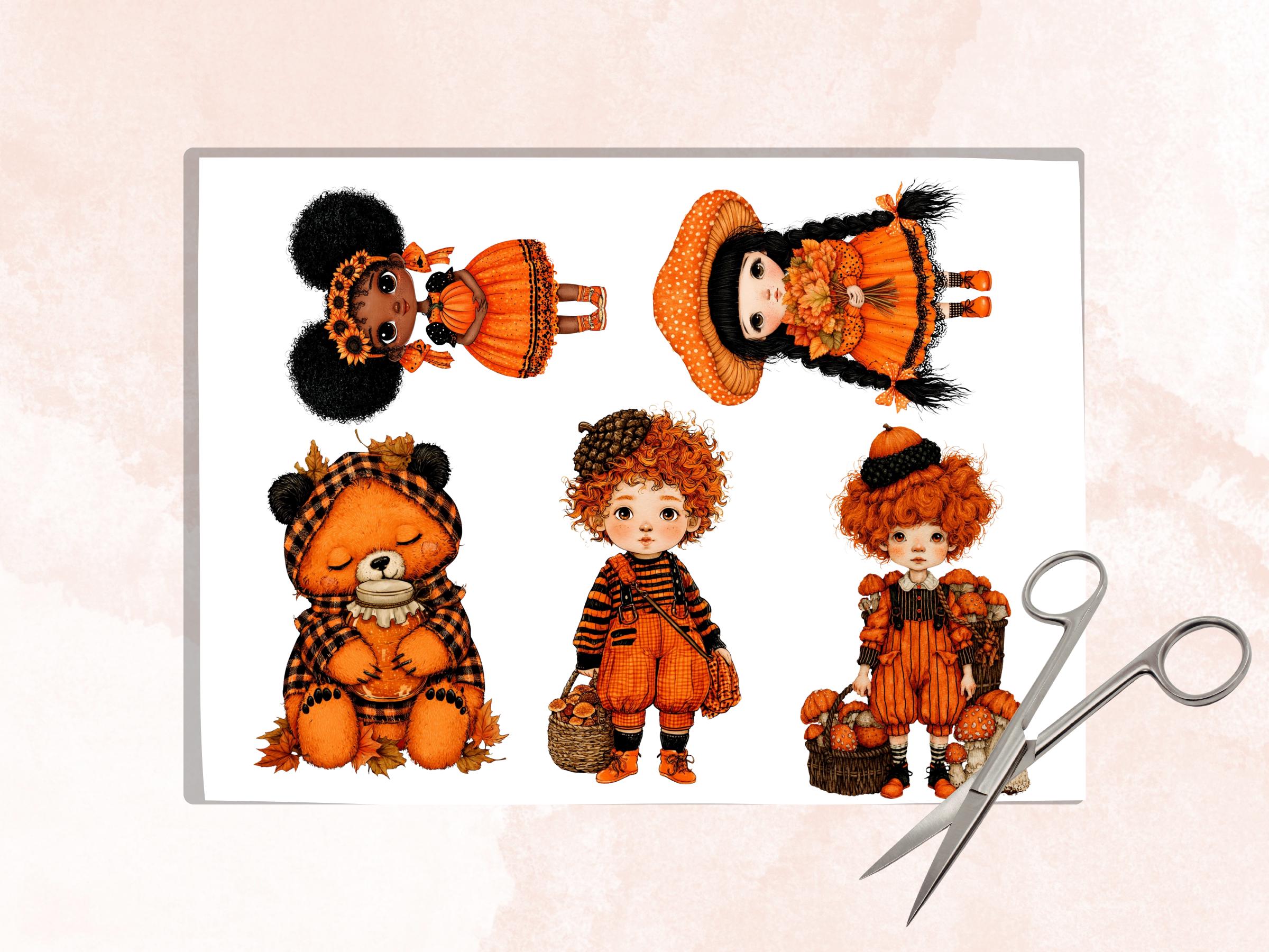 Fall Cuties Fussy Cuts & Clipart, Whimsy Autumn Cut Outs, Quirky Fall Ephemera, Junk Journal Scrapbook Kit, Cozy Paper Craft