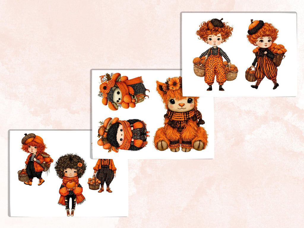 Fall Cuties Fussy Cuts & Clipart, Whimsy Autumn Cut Outs, Quirky Fall Ephemera, Junk Journal Scrapbook Kit, Cozy Paper Craft