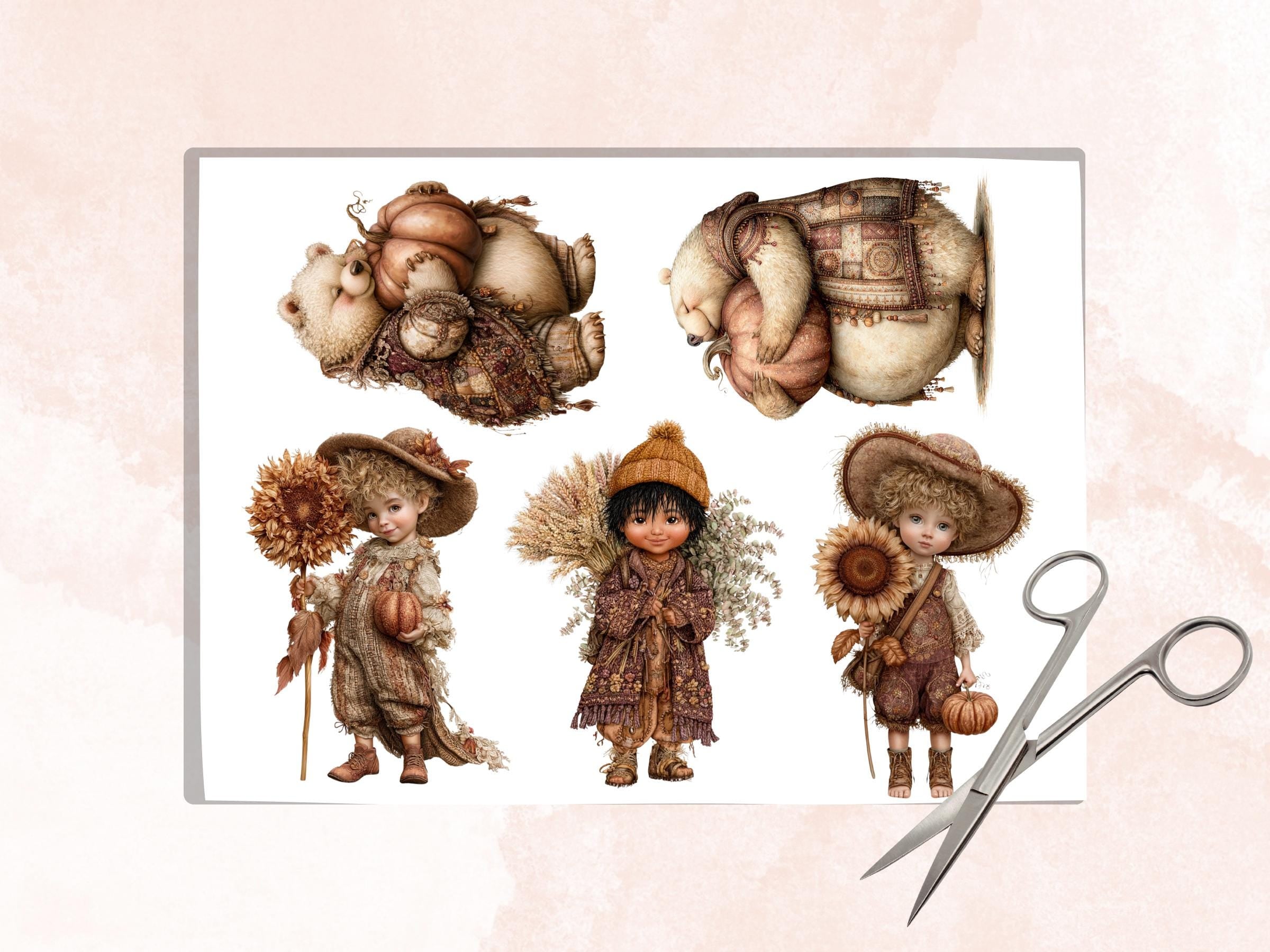 Boho Fall Fussy Cuts & Clipart, Printable Autumn Boho Cut Outs, Bohemian Ephemera, Junk Journal Scrapbook Kit, Whimsical Paper Craft