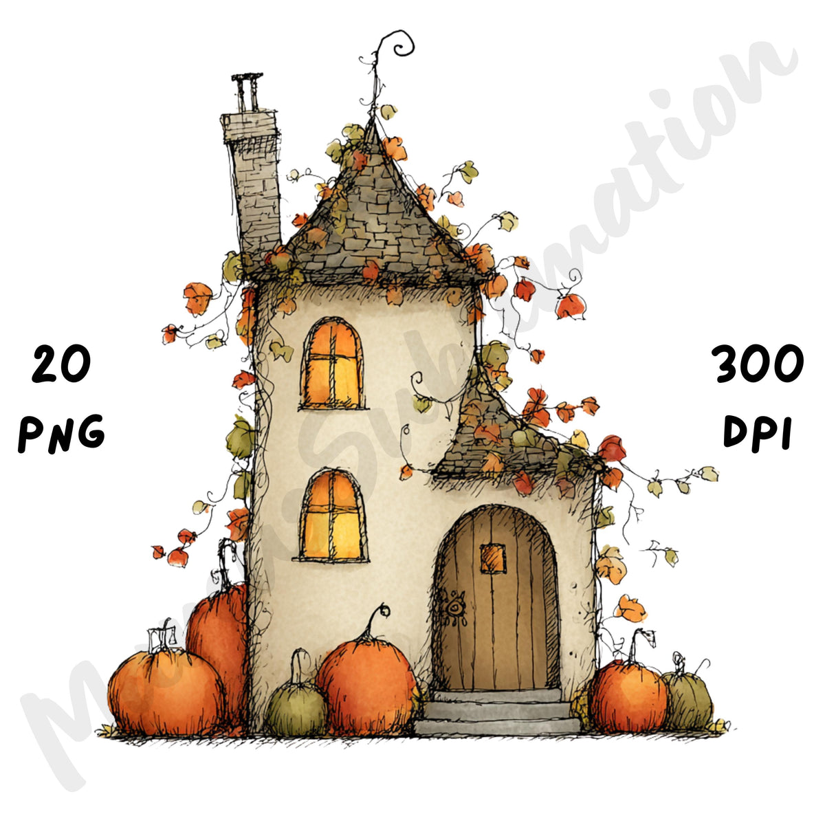 Whimsical Fall House Clipart