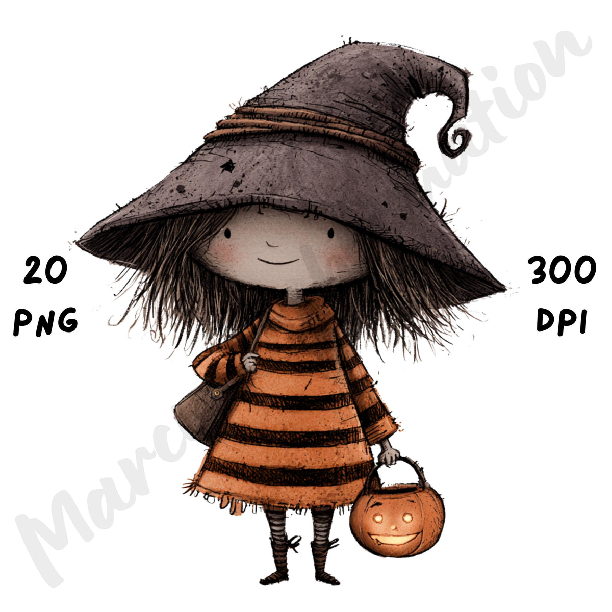 Whimsical Halloween Girl Clipart