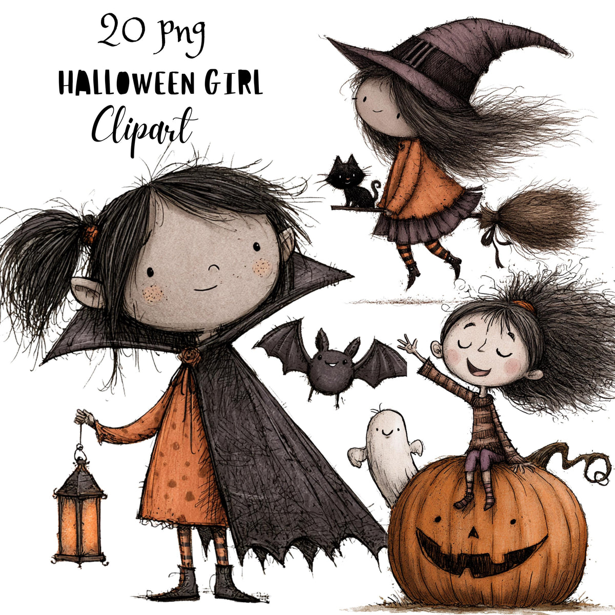 Whimsical Halloween Girl Clipart