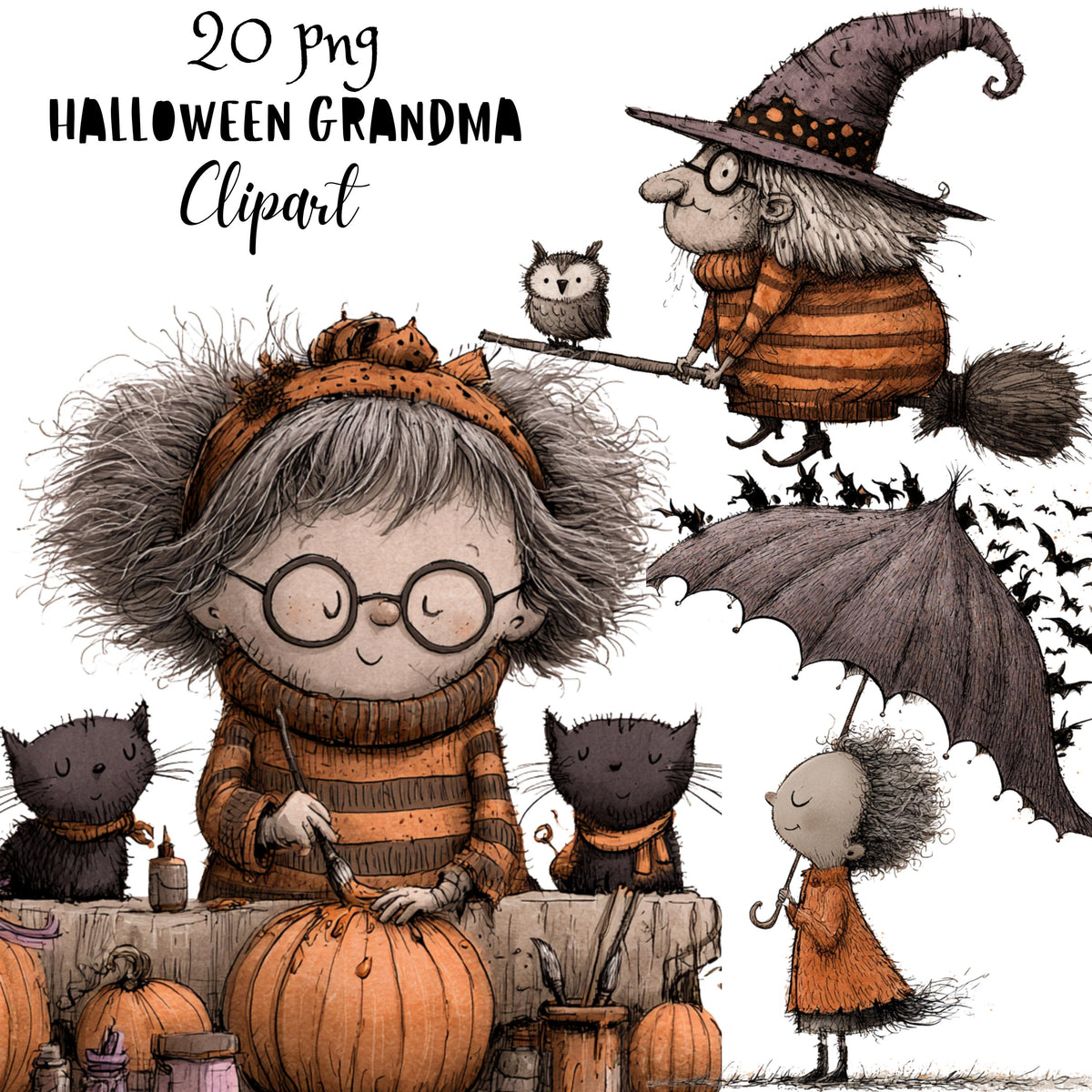 Whimsical Halloween Grandma Clipart