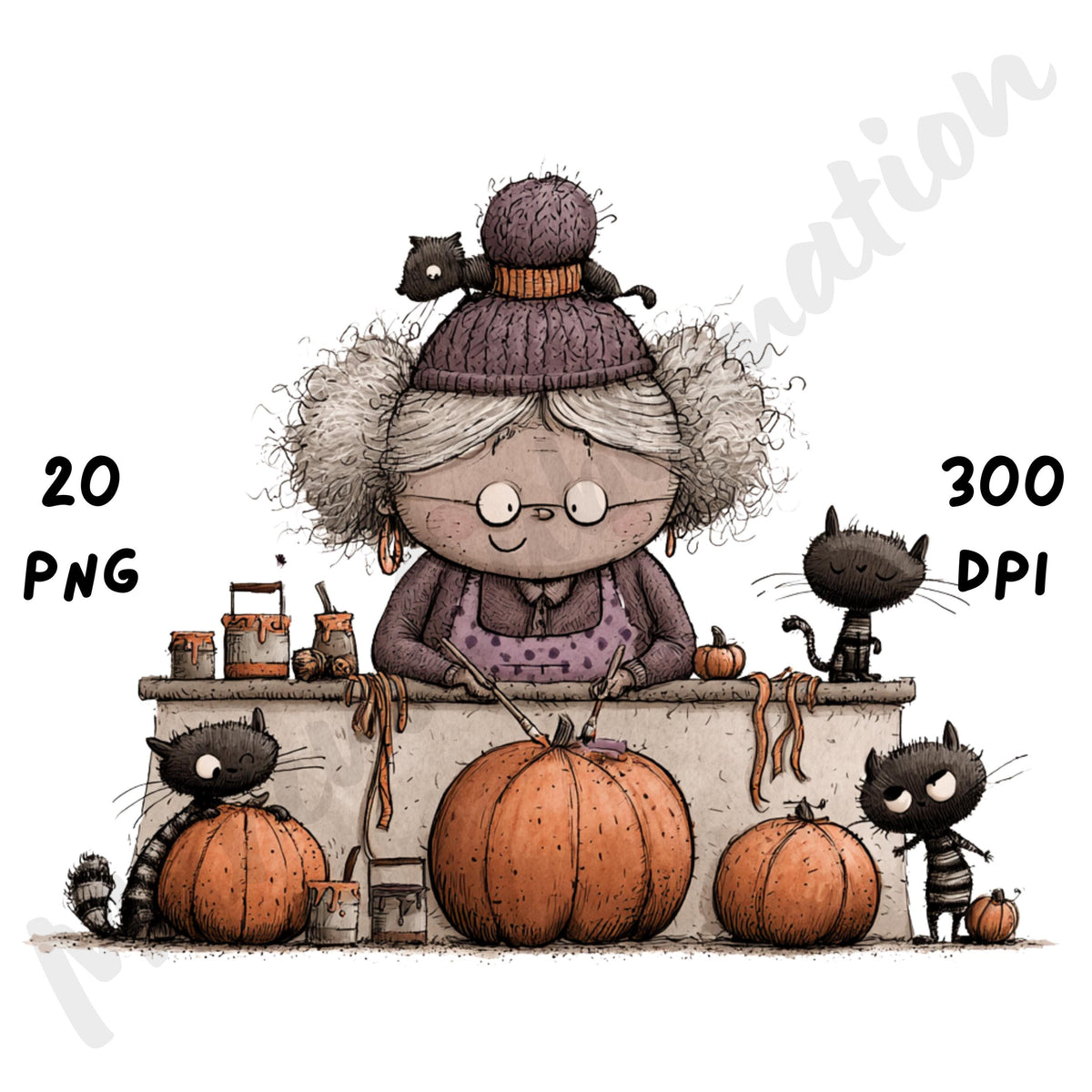Whimsical Halloween Grandma Clipart
