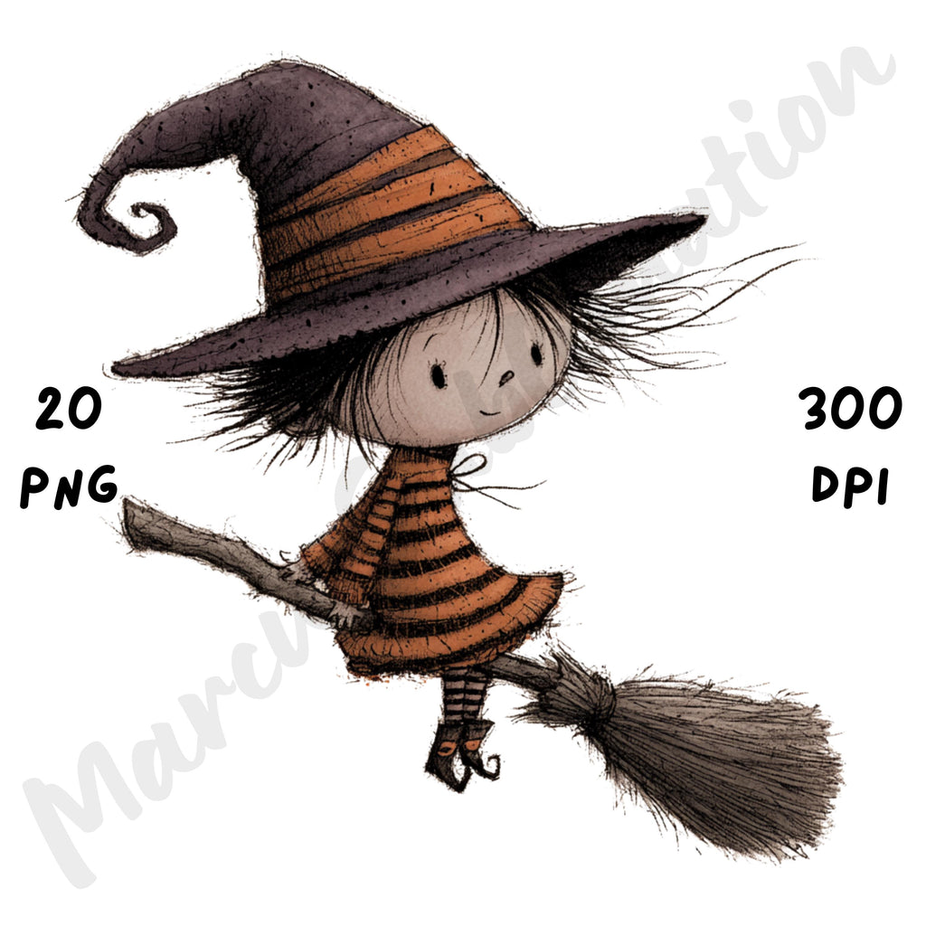 Whimsical Halloween Witch Clipart