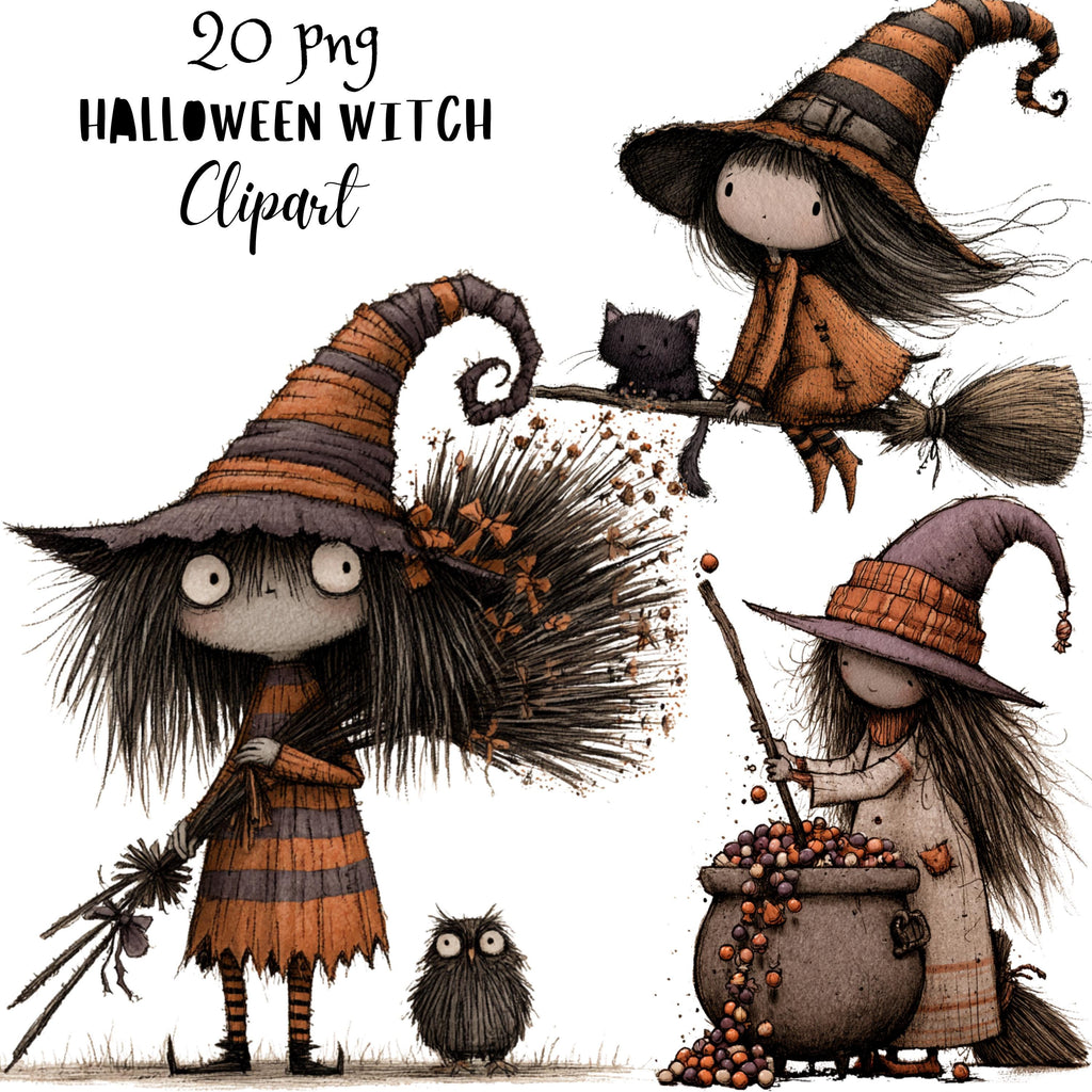 Whimsical Halloween Witch Clipart