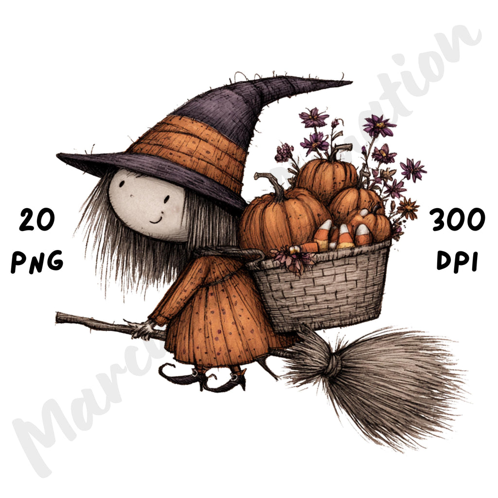 Whimsical Halloween Witch Clipart