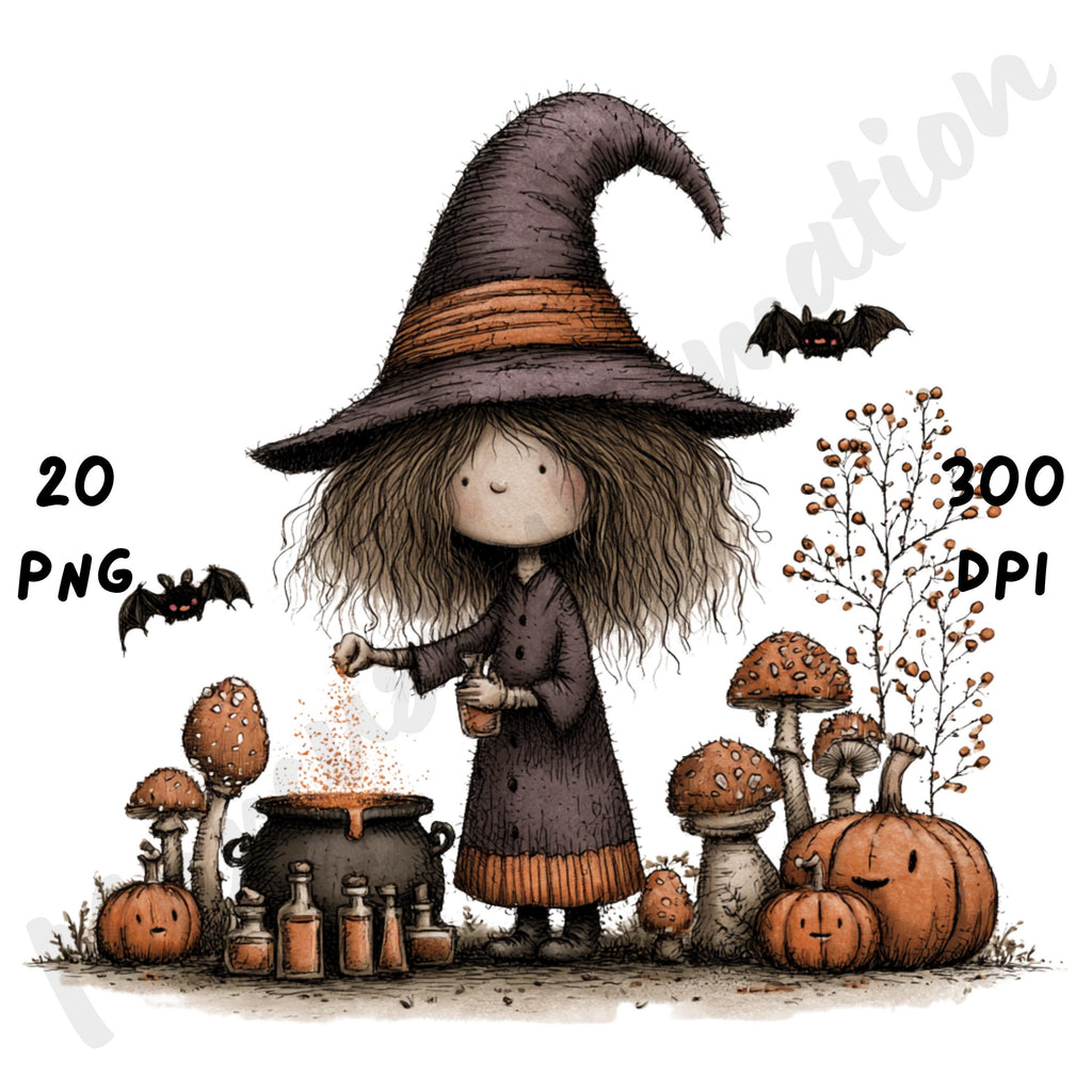 Whimsical Halloween Witch Clipart