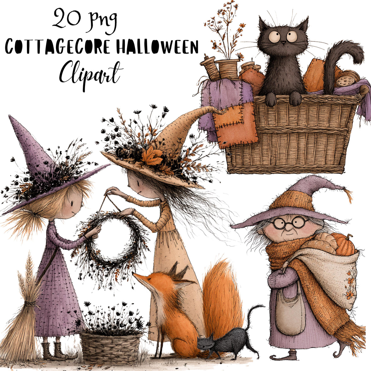 Whimsical Cottagecore Halloween Clipart