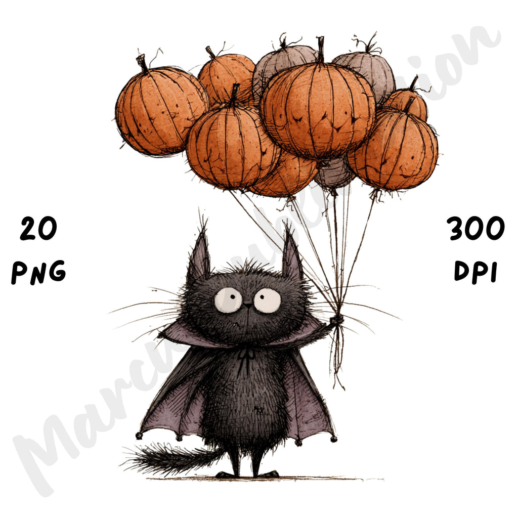 Whimsical Halloween Cat Clipart