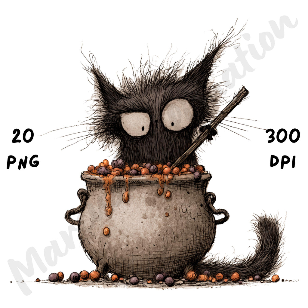 Whimsical Halloween Cat Clipart