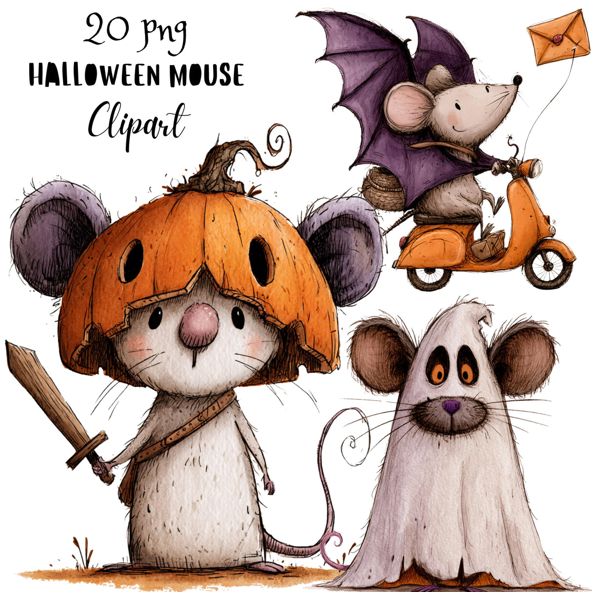 Whimsical Halloween Mouse Clipart