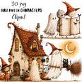 Whimsical Halloween Friends Clipart – Quirky Halloween Character Watercolor PNG