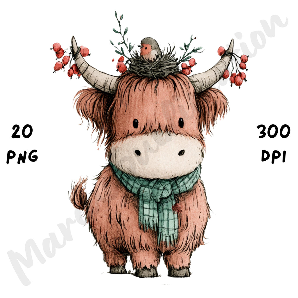 Christmas Highland Cow Clipart