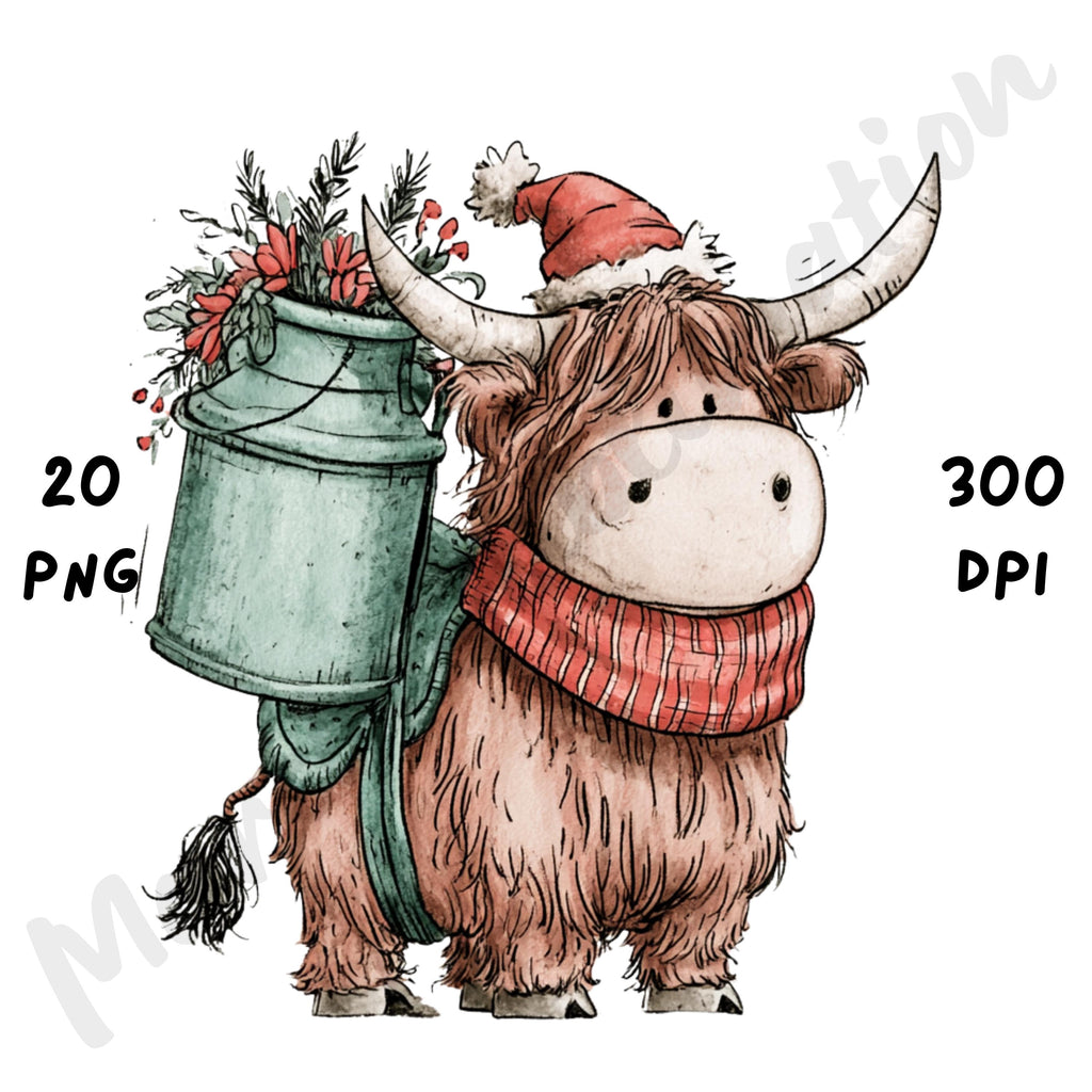 Christmas Highland Cow Clipart
