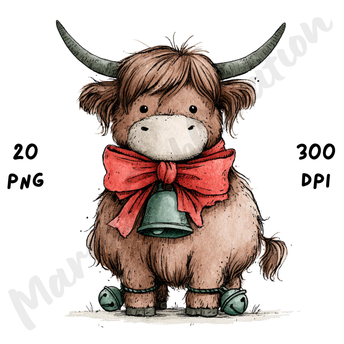 Christmas Highland Cow Clipart