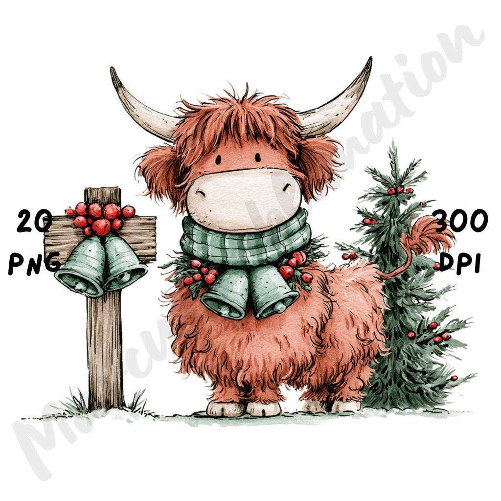 Christmas Highland Cow Clipart
