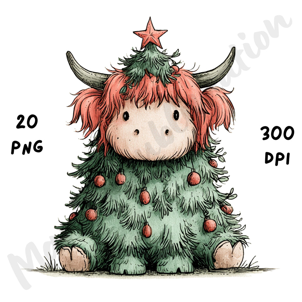 Christmas Highland Cow Clipart