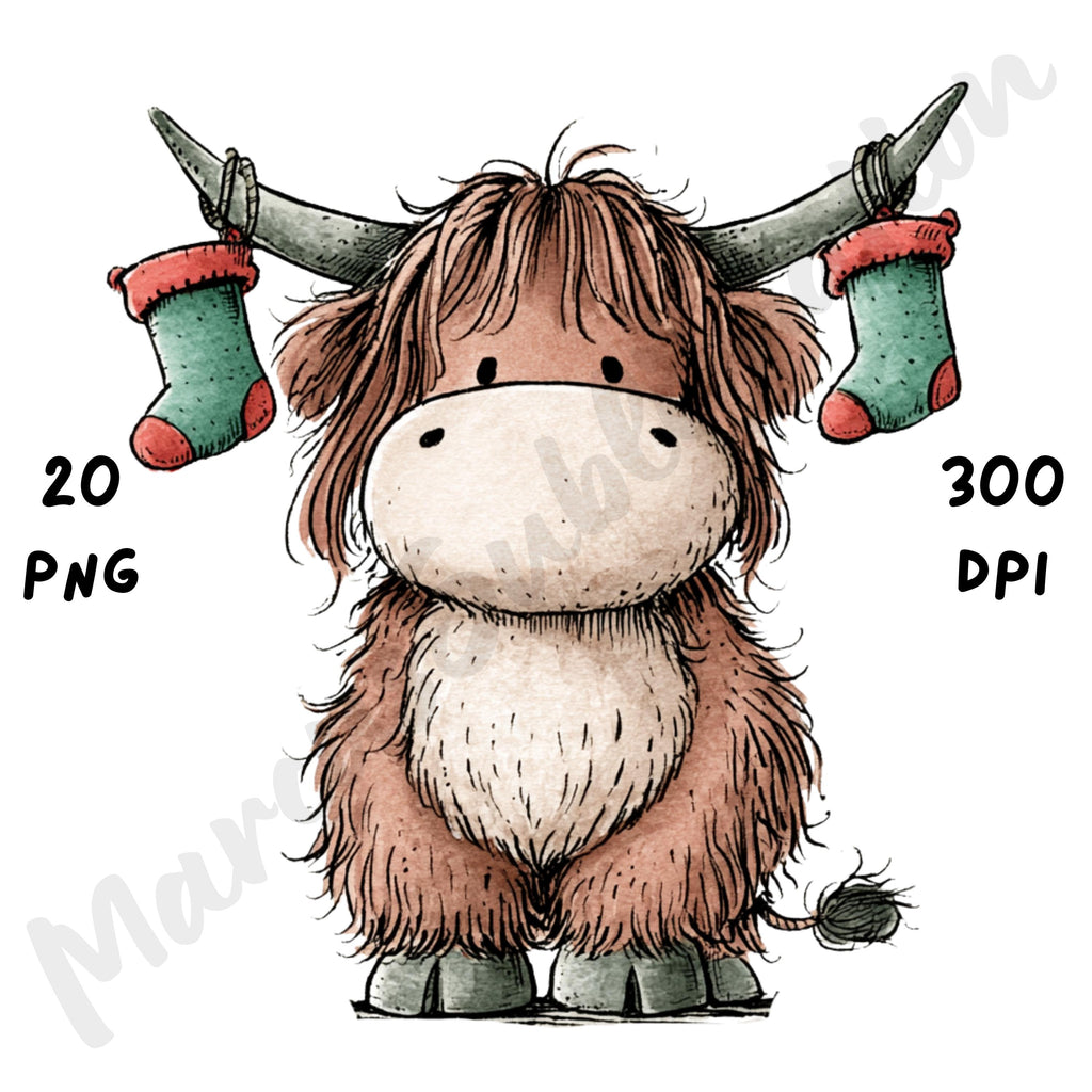 Christmas Highland Cow Clipart