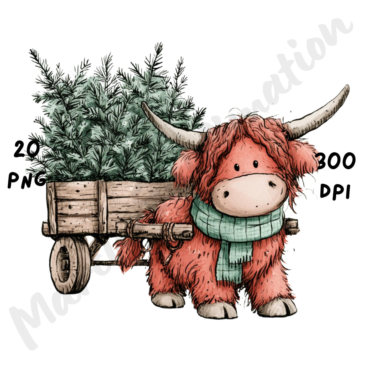 Christmas Highland Cow Clipart
