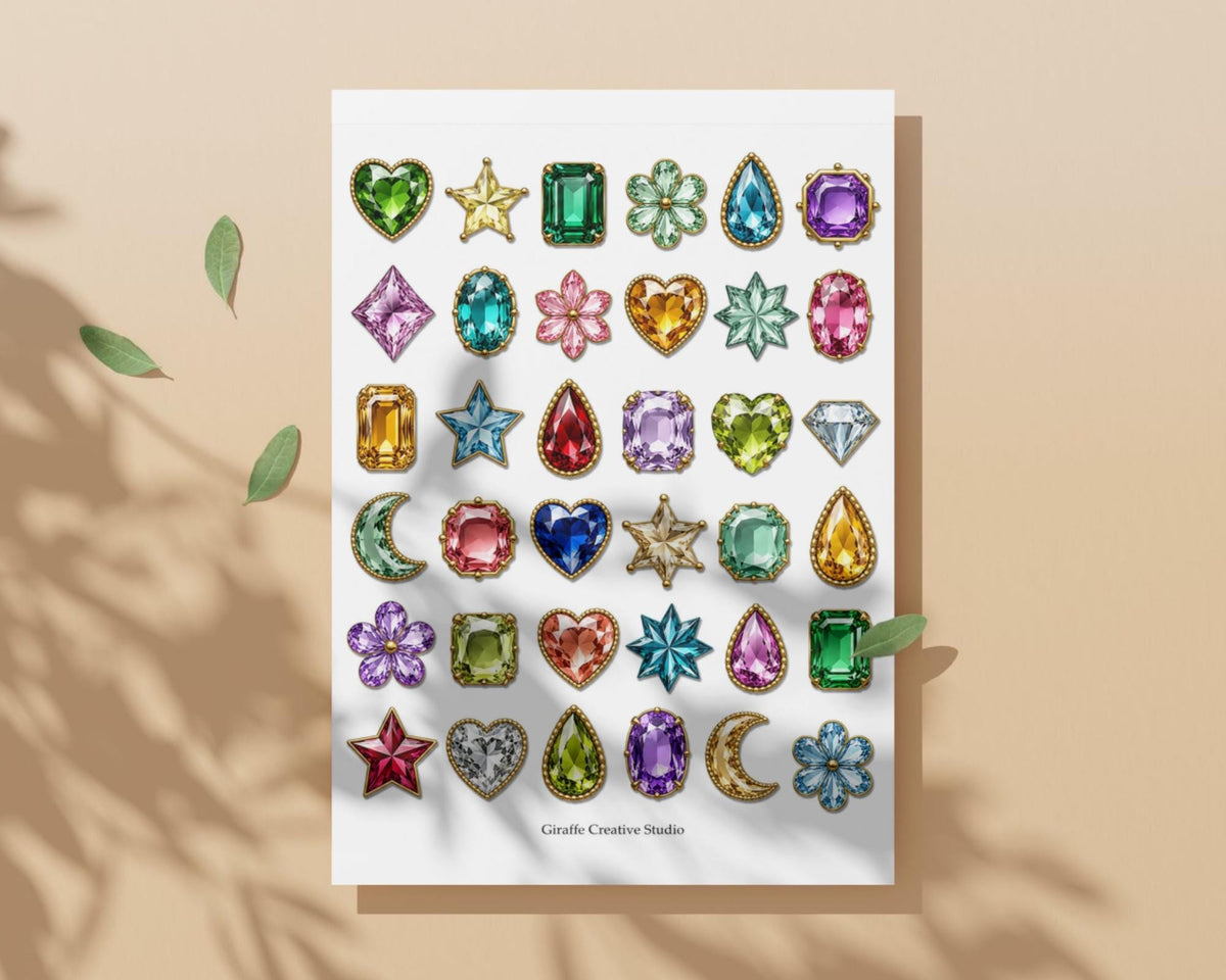 180+ Gemstone Fussy Cuts Printable, Jewel Crystal Ephemera, Colorful Gem Cut Outs for Junk Journal, Scrapbook, Collage & Paper Crafts