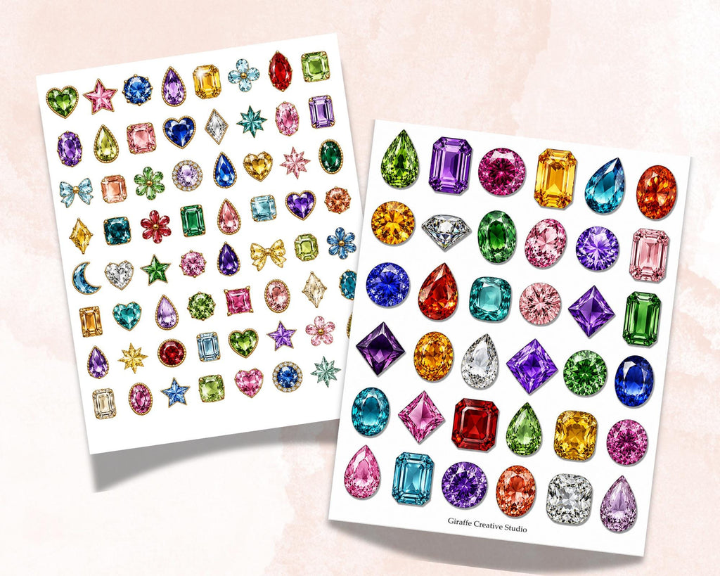 180+ Gemstone Fussy Cuts Printable, Jewel Crystal Ephemera, Colorful Gem Cut Outs for Junk Journal, Scrapbook, Collage & Paper Crafts