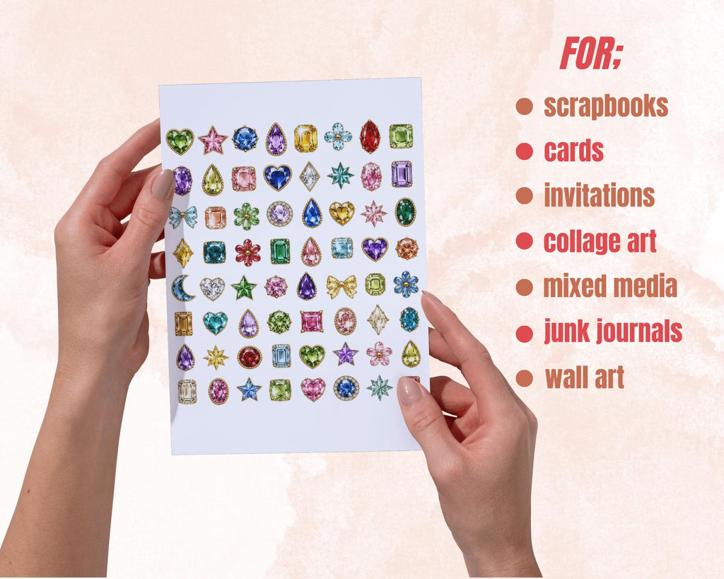 180+ Gemstone Fussy Cuts Printable, Jewel Crystal Ephemera, Colorful Gem Cut Outs for Junk Journal, Scrapbook, Collage & Paper Crafts