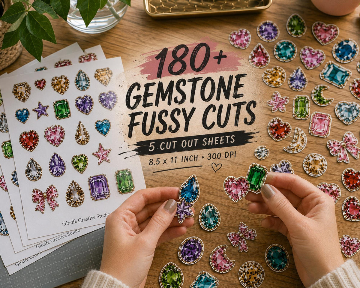 180+ Gemstone Fussy Cuts Printable, Jewel Crystal Ephemera, Colorful Gem Cut Outs for Junk Journal, Scrapbook, Collage & Paper Crafts