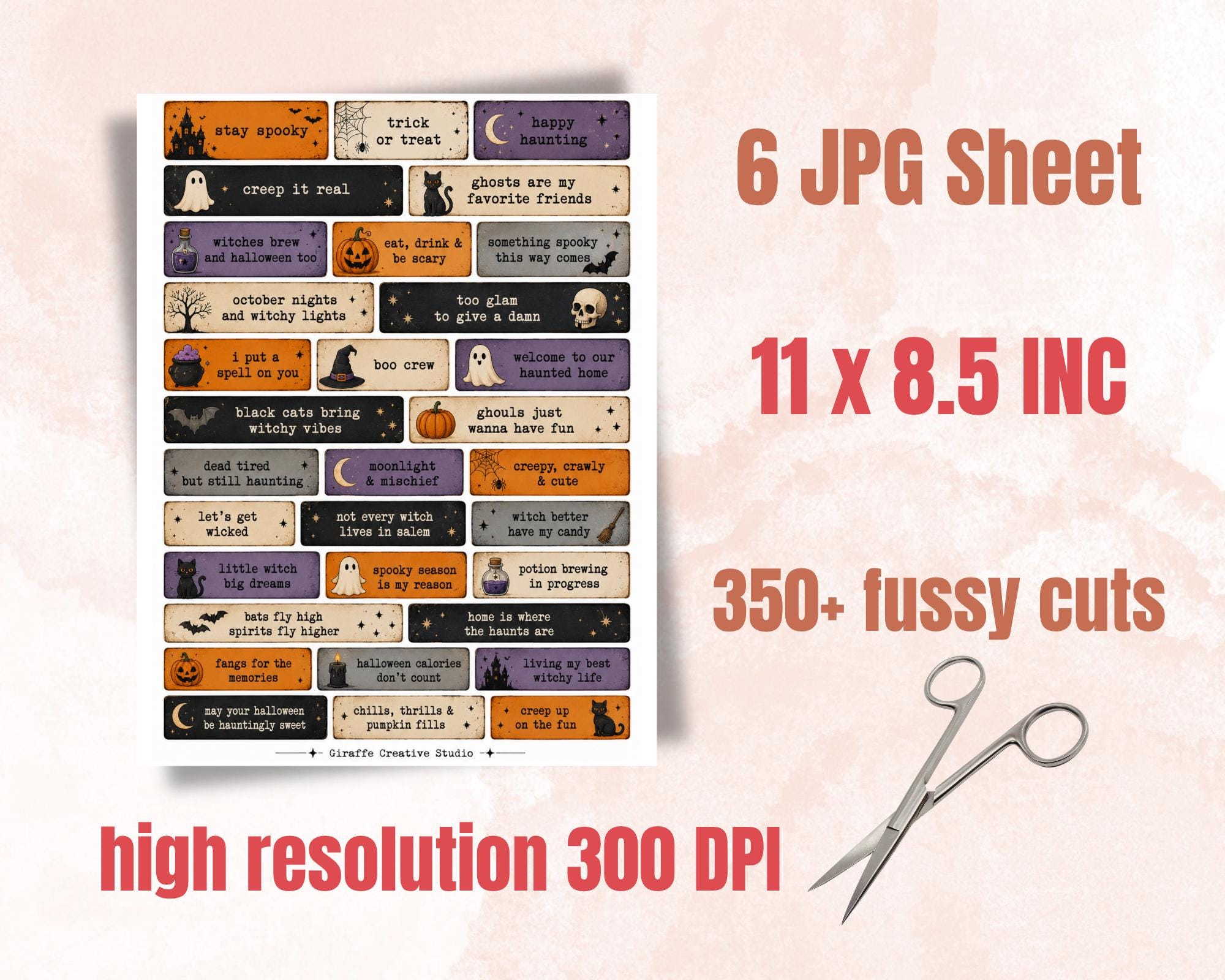 350+ Halloween Phrase Fussy Cuts Printable, Spooky Words Quote Strips, Witchy Text Ephemera for Junk Journal, Scrapbook, Collage Card Making
