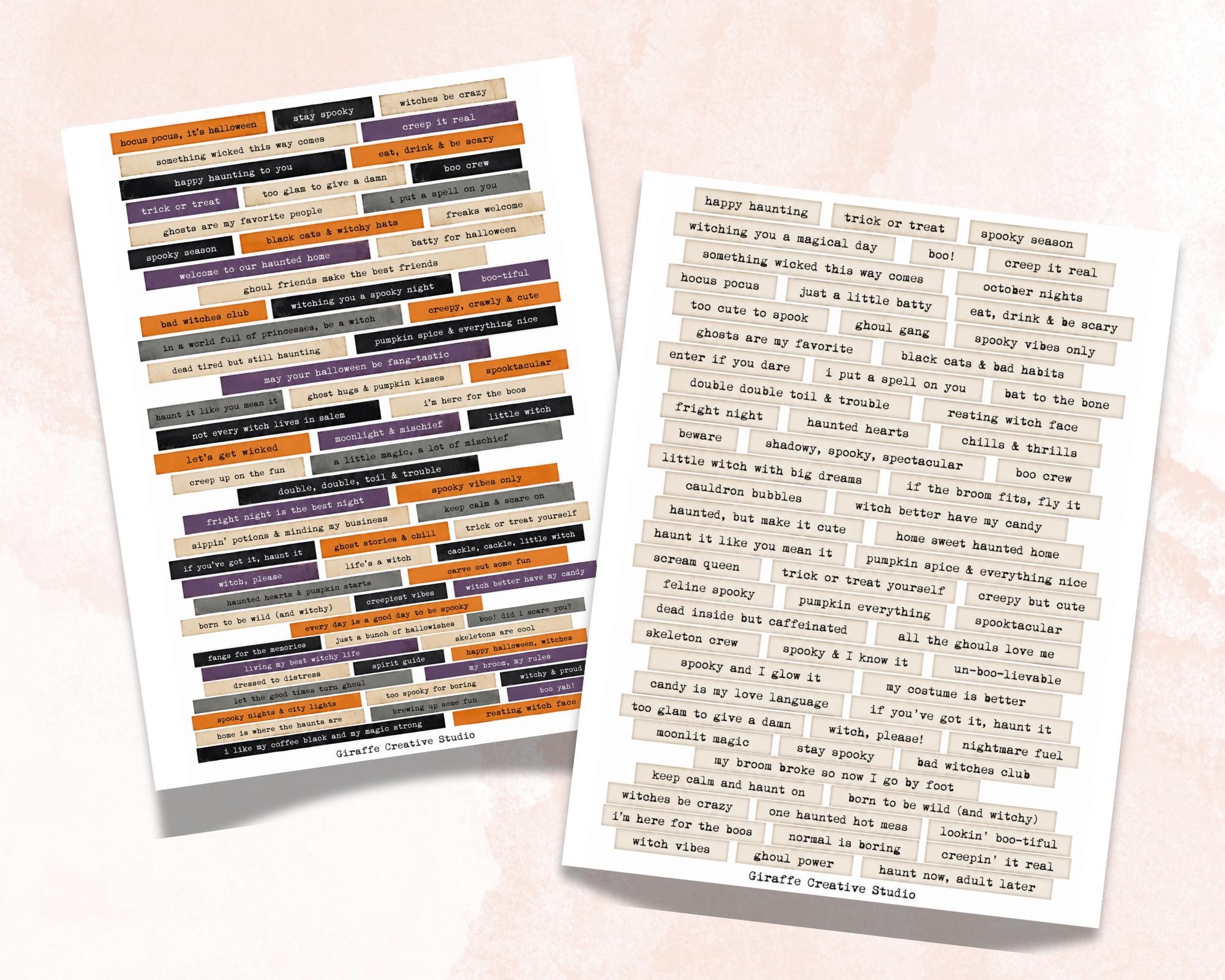 350+ Halloween Phrase Fussy Cuts Printable, Spooky Words Quote Strips, Witchy Text Ephemera for Junk Journal, Scrapbook, Collage Card Making