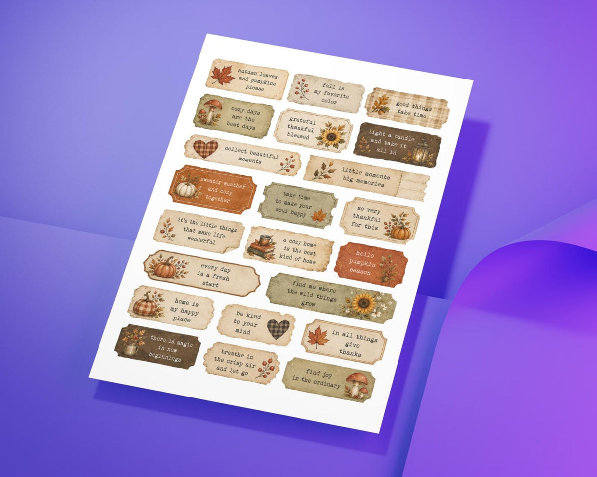 260+ Autumn Phrase Fussy Cuts Printable, Fall Words & Quote Strips, Cozy Seasonal Ephemera for Junk Journal, Scrapbook, Collage Card Making