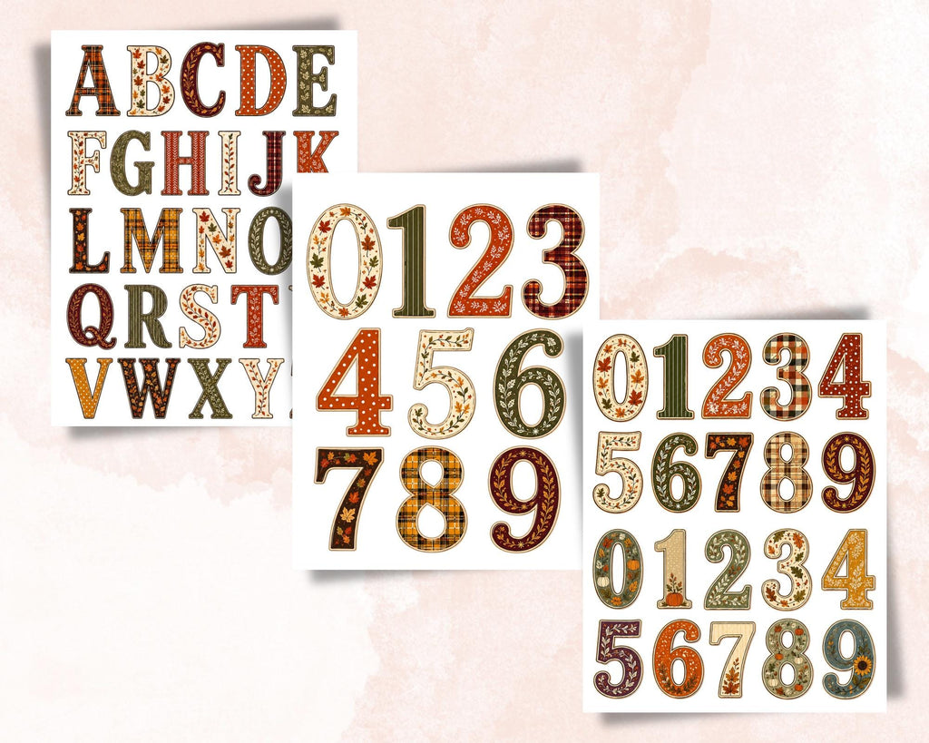 230+ Fall Alphabet & Numbers Printable, Autumn Letters and Numbers Fussy Cuts, Typography for Junk Journal, Scrapbook, Collage Crafts